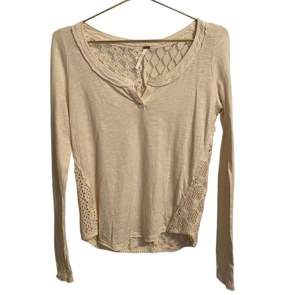 Free People Tops - Free People Patches of Lace Henley Tee Cream Size Small